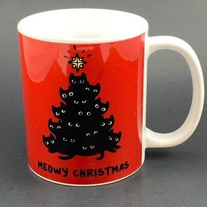 Meowy Christmas Mug Cat Tree Black Cats Orca Coatings RED High Gloss Mugs SCARCE